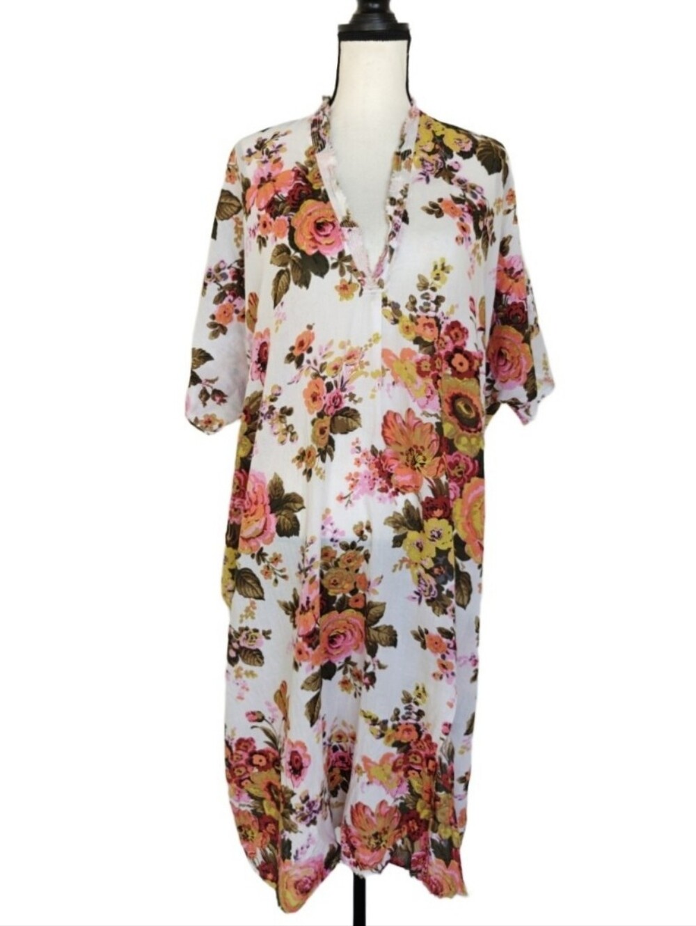 Neem Living Kaftan Coverup White Floral Print Size Medium Large